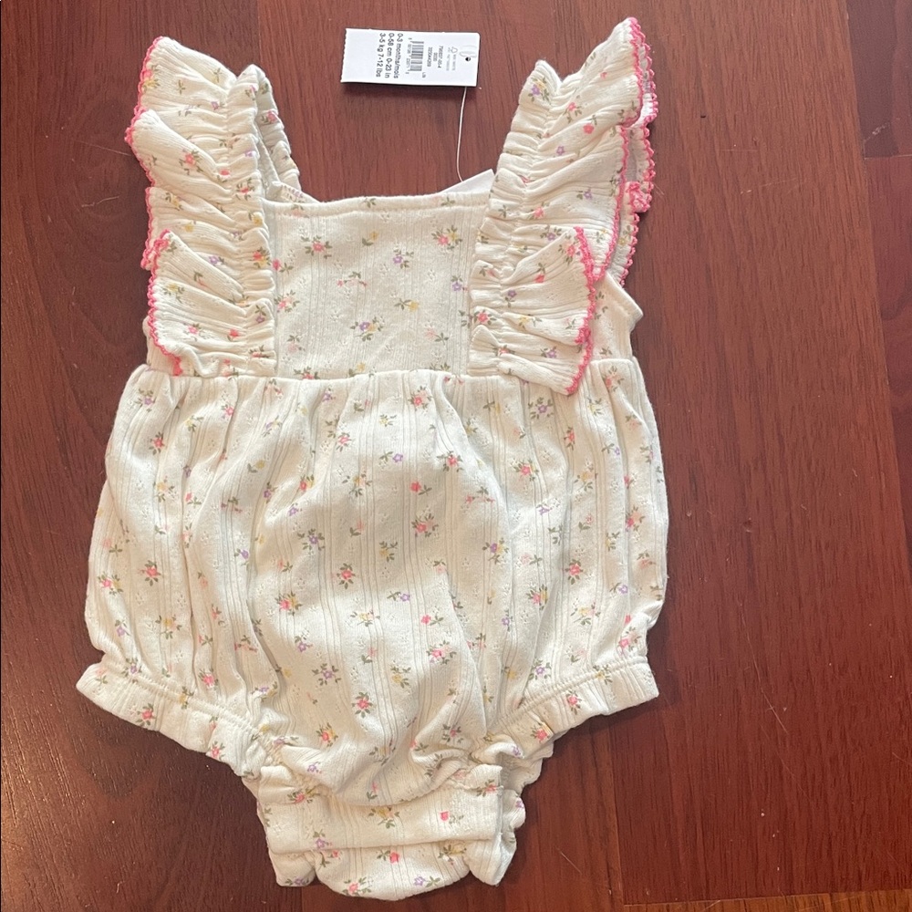 NWT GAP Cream Floral Baby Romper with Pink Accents